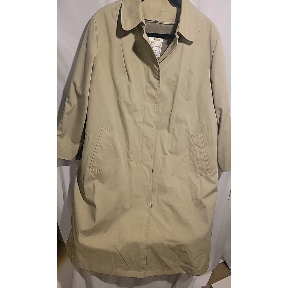 London Fog Maincoats Overcoat Mens Size 18 1/2 Regular USA Vtg Khaki Beige Lined